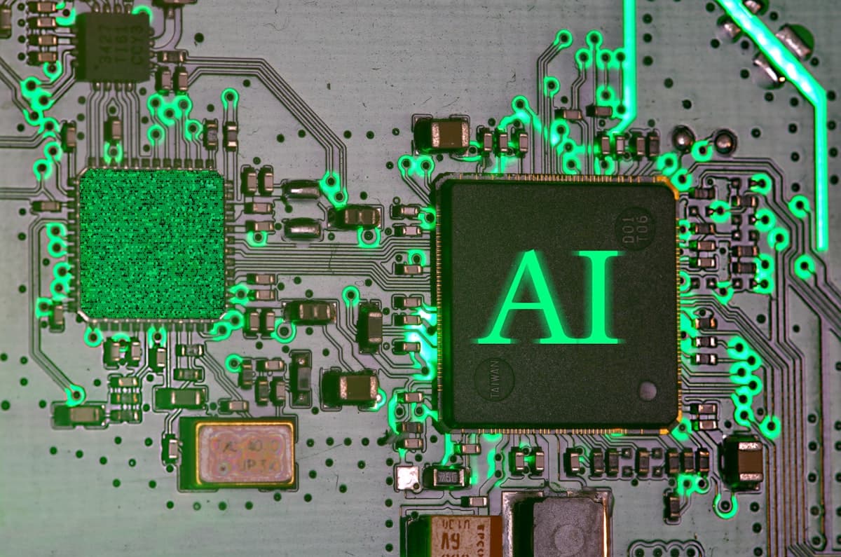 AI chip on a glowing circuit board